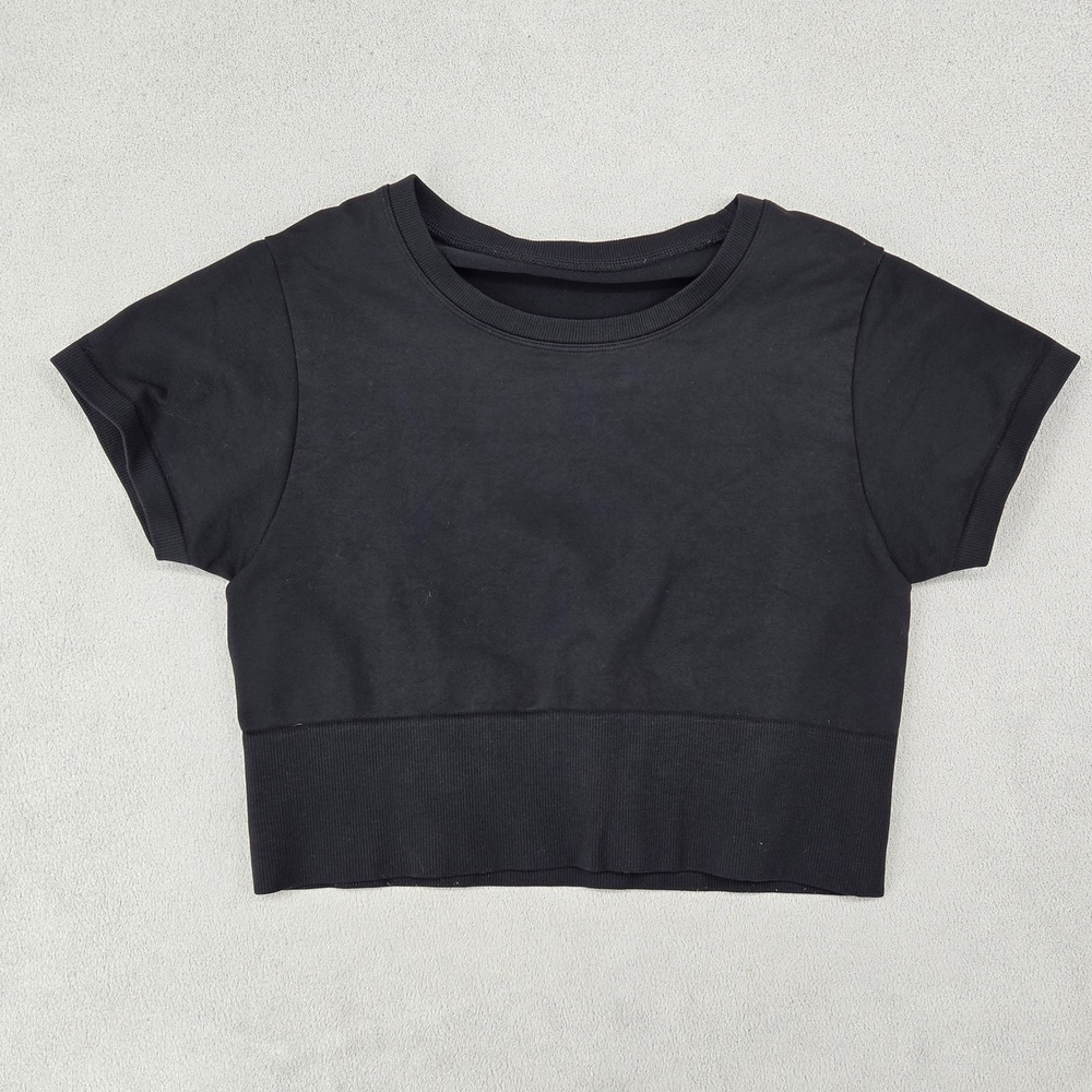 OFFLINE by Aerie Women Medium Black Seamless Crop Top Athletic Short Sleeve